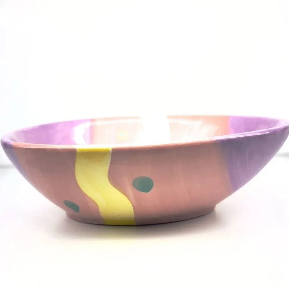 Russ Berrie &Co Pink/Purple/Pastel Easter Egg Ceramic Bowl/ Candy Dish